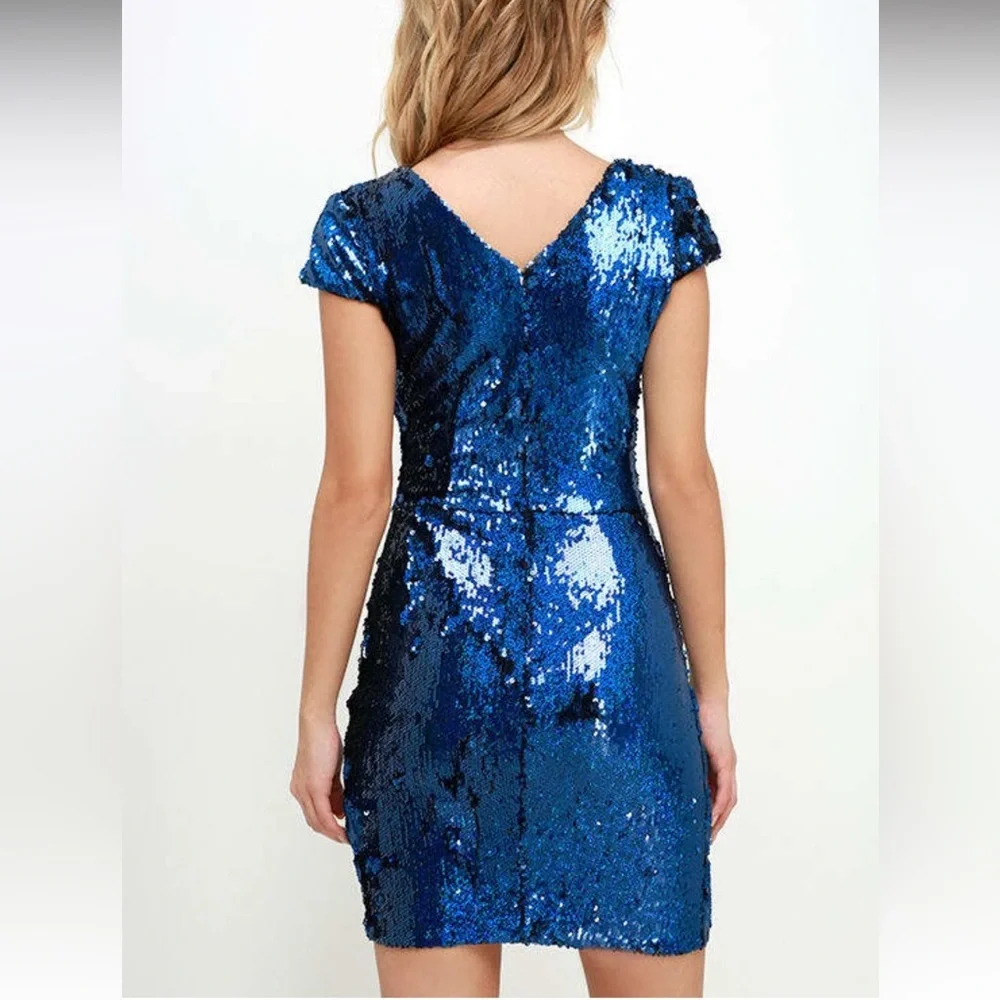 DRESS THE POPULATION Zoe Blue Sequin Dress Sz S - Picture 4 of 10